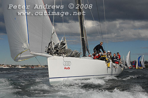 Syd Fischer's TP52 Ragamuffin seen here after the start of the 2008 Sydney to Gold Coast Yacht race. This will be Fischer's 40th race to Hobart as skipper. Photo copyright Peter Andrews.