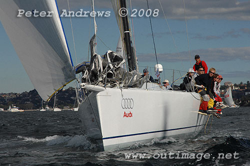 Syd Fischer's TP52 Ragamuffin after the start of the Sydney to Gold Coast Yacht Race earlier this year, is competing in the IRC Racer - Windward / Leeward Offshore Course of the Sydney Short Ocean Racing Championships. Photo copyright Peter Andrews.