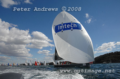 Matthew Short's IRC52 Shortwave running down to the heads under spinnaker after the start of the 2008 Sydney to Gold Coast Yacht Race. Photo copyright Peter Andrews.