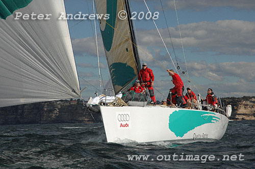 Ray Roberts' Cookson 50 Quantum Racing outside the heads after the start of the 2008 Sydney to Gold Coast Yacht Race. 