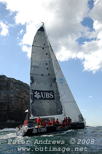 Geoff Lavis' Inglis Murray 50 UBS Wild Thing just below North Head after the start of the 2008 Sydney to Gold Coast Yacht Race.