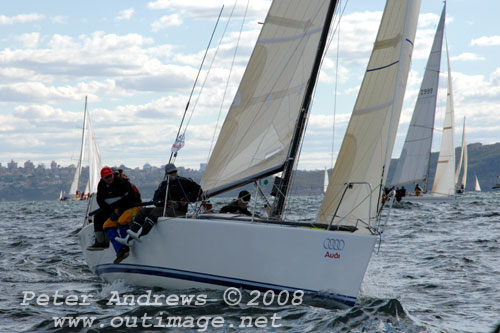 Rob Davis' Mumm 30 Cleopatra, just outside the heads after the start of the 2008 Sydney to Gold Coast Yacht Race.