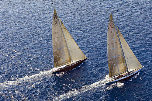 R.S.V. LTD's Ranger (1st in Race 1) and Tarbat Investment Ltd's Velsheda, (3rd in Race 1) in Cruising Division, during the Maxi Yacht Rolex Cup 2008. Copyright Rolex and Kurt Arrigo.