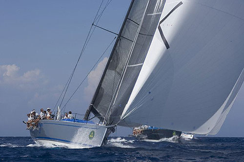 Andy Soriano's Alegre, Jim Swartz's Moneypenny and Roger Sturgeon's Rosebud / Team DYT, racing in the Mini Maxi Division of the Maxi Yacht Rolex Cup 2008. Copyright Rolex and Daniel Forster.