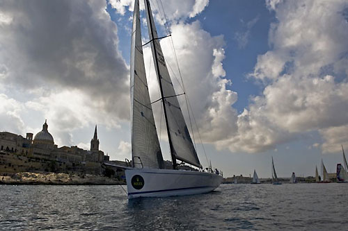 Andres Soriano's Alegre, after the start of the Rolex Middle Sea Race 2008 in Valletta, Malta. Photo copyright ROLEX and Kurt Arrigo.