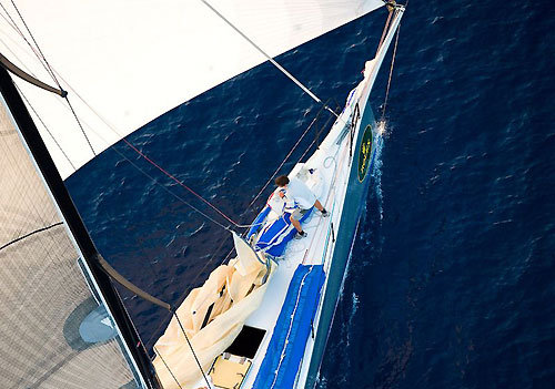 Bowman at work onboard Andres Soriano's Alegre during the Rolex Middle Sea Race 2008. Photo copyright ROLEX and Kurt Arrigo.