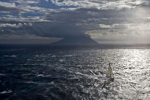 Guido Paolo Gamucci's Cippa Lippa sailing past Stromboli during last year's Rolex Middle Sea Race. Photo copyright ROLEX and Carlo Borlenghi.