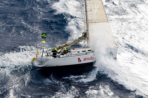 Jackie Scicluna's Maltise entry AirMalta Falcon, seen here sailing in the challinging conditions of last years Rolex Middle Sea Race, near Trapani. Photo copyright ROLEX and Carlo Borlenghi.