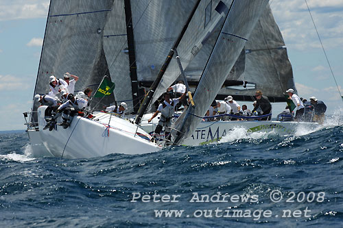 Guido Belgiorno Nettis's Transfusion just ahead of Lisa and Martin Hill's Estate Master at the top mark during Day 3 of the Rolex Trophy One Design Series, Sydney Australia. Photo copyright Peter Andrews.