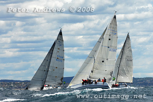 Stephen Proud's Swish (left), Darryl Hodgkinson's Uplift (centre) and Geoff Bonus' Calibre during day 3 of Sydney 38 competition in the Rolex Trophy One Design Series, Sydney Australia. Photo copyright Peter Andrews.