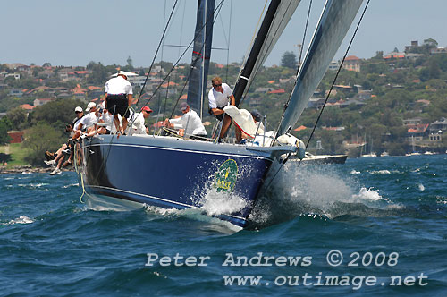 Peter Harburg's Reichel Pugh 66 Black Jack approaching the top mark on Sydney Harbour during the SOLAS Big Boat Challenge 2008. Photo copyright Peter Andrews.