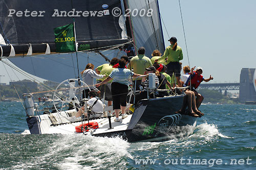 Graeme Wood's TP52 Wot Yot running down to Fort Denison on Sydney Harbour during the SOLAS Big Boat Challenge 2008. Photo copyright Peter Andrews.