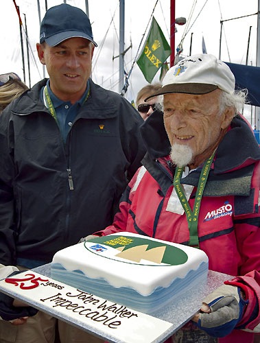 John Walker, onboard Impeccable, is the oldest skipper in the fleet at age 86 with Matt Allen, Commodore Cruising Yacht Club of Australia in Hobart, after completing the Rolex Sydney Hobart Yacht Race 2008. Photo copyright Rolex / Daniel Forster.