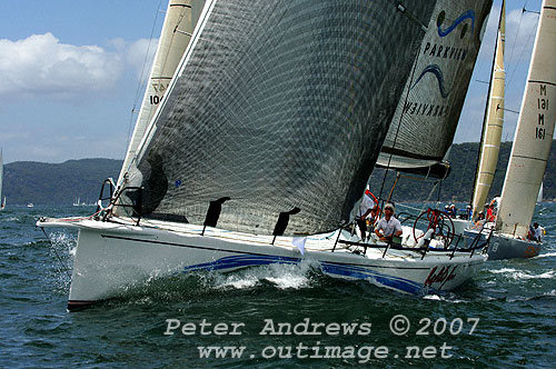 Steven David's Reichel Pugh Wild Joe after a great start in the Pittwater to Pittwater Ocean Race 2008. Wild Joe's success at the start had continued through the night as the boat led the fleet for the entire race to take line honours the following morning. Photo copyright Peter Andrews.