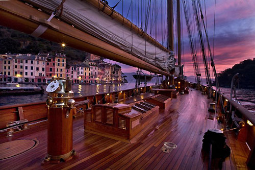 Onboard Orion in Portofino at sunset. Photo copyright Rolex and Carlo Borlenghi.