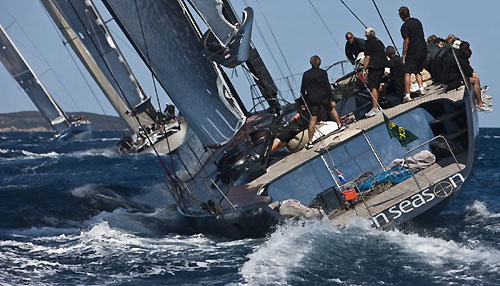 Thomas Bscher's Open Season, chasing Claus Peter Offen's Y3K and Lindsay Owen Jones' Magic Carpet 2, during the Maxi Yacht Rolex Cup 2009. Photo copyright Rolex - Carlo Borlenghi.