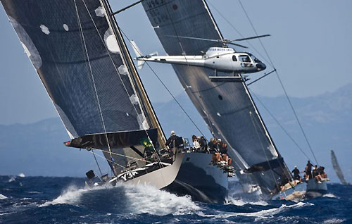 Claus Peter Offen's Wally, Y3K (GER), chasing Thomas Bscher's Open Season (GER), earlier in the Maxi Yacht Rolex Cup 2009. Photo copyright Rolex - Carlo Borlenghi.