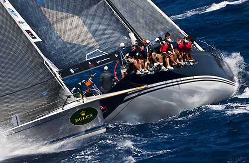 Hap Fauth's Bella Mente and Andy Soriano's Alegre crossing tacks, during the Maxi Yacht Rolex Cup 2009. Photo copyright Rolex - Carlo Borlenghi.