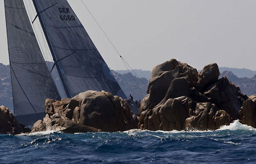 Claus Peter Offen's new Wally 100 Y3K, racing through La Maddalena islands, during the Maxi Yacht Rolex Cup 2009. Photo copyright Rolex - Carlo Borlenghi.