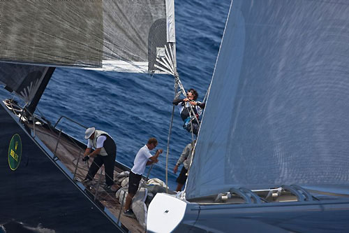 Sail handling onboard Albert Buell's Wally, Saudade, during the Maxi Yacht Rolex Cup 2009. Photo copyright Rolex - Carlo Borlenghi.