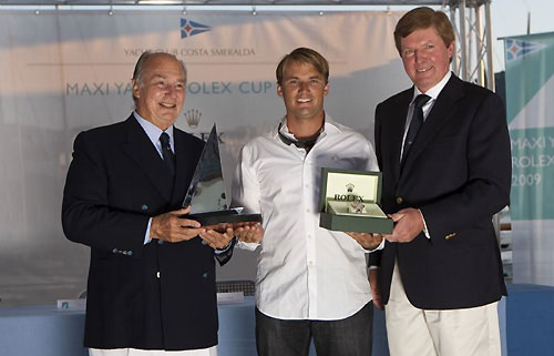 Adam Bateman, skipper of Velsheda, winner of the Cruising and Spirit of Tradition division. At the prizegiving for the Maxi Yacht Rolex Cup, Piazza Azzurra at the Yacht Club Costa Smeralda. Photo copyright Rolex - Carlo Borlenghi.