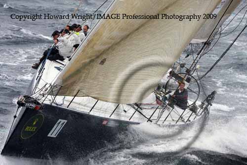 Ludde Ingvall's YuuZoo, outside Sydney Heads after the start of the Rolex Sydney Hobart Yacht Race 2009. Photo copyright Howard Wright, IMAGE Professional Photography.