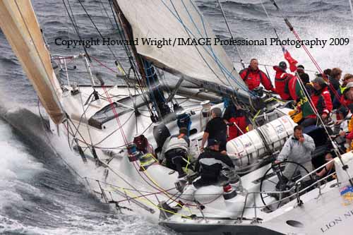 Alistair Moore's Ron Holland designed 78 foot Whitbread maxi Lion New Zealand, outside Sydney Heads after the start of the Rolex Sydney Hobart Yacht Race 2009. Photo copyright Howard Wright, IMAGE Professional Photography.