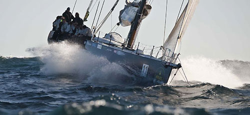 Ludde Ingvall's YuuZoo making good time across Storm Bay towards the Derwent River, on her way to the finish line of the Rolex Sydney Hobart Yacht Race 2009. Photo copyright Rolex, Kurt Arrigo.