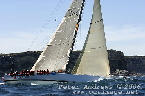 Charles St Clair Brown and Bill Buckley's Maximus enters the Tasman Sea after the start of the 2006 Rolex Sydney to Hobart Yacht Race. Maximus will be chartered by Sean Langman for this year's Rolex Sydney Hobart Yacht Race. Photo copyright Peter Andrews, Outimage.