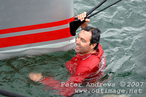 Wild Oats XI’s skipper, Mark Richards takes a dip after taking Line Honours in the Rolex Sydney Hobart 2007. Photo copyright Peter Andrews, Outimage.