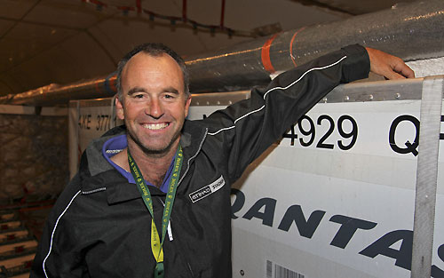 Grant Wharington checks Etihad Stadium's new mast before it's offloaded from delivery aircraft in Sydney. Photo copyright Rolex - Daniel Forster.