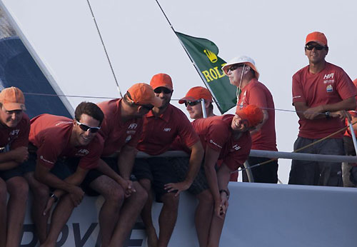 Neil Pryde at the helm of his Welbourne 52 Custom Hi Fi, as they arrive at the Subic Bay finish line to take Line Honours in the Rolex China Sea Race 2010. Photo copyright Daniel Forster, Rolex.
