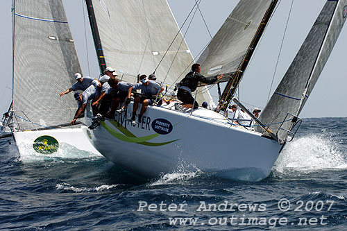 Lisa and Martin Hill's Estate Master (AUS) just ahead of Guido Belgiorno-Nettis' Transfusion (AUS), during the 2007 Rolex Trophy One Design Series, offshore Sydney Australia. Photo copyright Peter Andrews, Outimage.