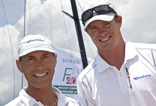 Transfusion's Guido Belgiorno-Nettis (left) and tactician Tom Slingsby (right), leaders at the end of Day 1 of the Rolex Farr 40 Worlds 2010 in Casa de Campo. Photo copyright Daniel Forster, Rolex.