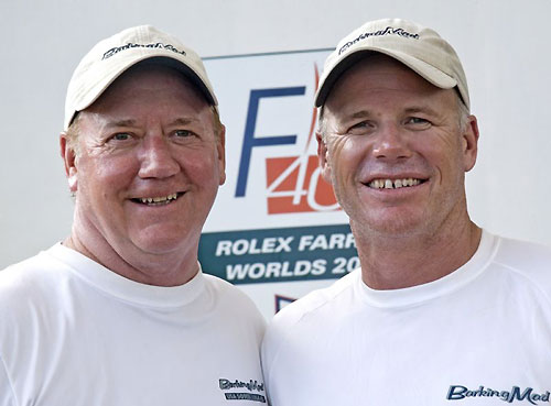 Jim Richardson (left), owner of Barking Mad and his tactician, Terry Hutchinson. Photo copyright Daniel Forster, Rolex.