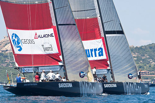 Louis Vuitton Trophy, La Maddalena, Italy, May 22nd-June 6th 2010. Race Day 2. ALL4ONE vs Azurra. Photo copyright Bob Grieser, Outsideimages NZ and Louis Vuitton Trophy.