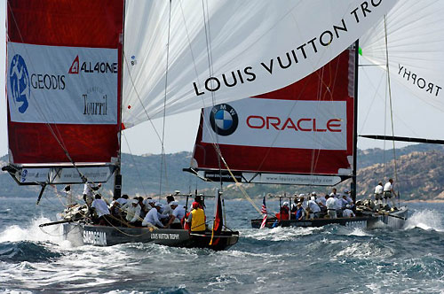Louis Vuitton Trophy, La Maddalena, Italy. Race Day 5. BMW ORACLE Racing (USA) verses ALL4ONE (GER). Photo copyright Franck Socha and Louis Vuitton Trophy.