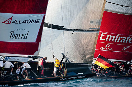 Louis Vuitton Trophy, La Maddalena, Italy. Race Day 8. Emirates Team New Zealand verses ALL4ONE (FRA). Photo copyright Paul Todd, Outsideimages NZ and Louis Vuitton Trophy.