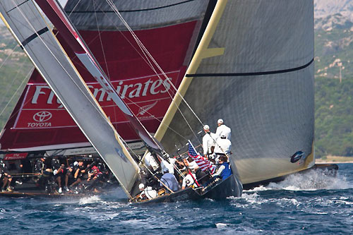 Louis Vuitton Trophy, La Maddalena, Italy. Race Day 9. BMW ORACLE Racing (USA) verses Emirates Team New Zealand (NZL). Photo copyright Bob Grieser, Outsideimages NZ and Louis Vuitton Trophy.