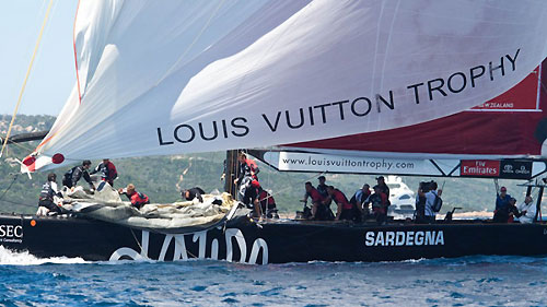 Louis Vuitton Trophy, La Maddalena, Italy, May 22nd-June 6th 2010. Race Day 13. Emirates Team New Zealand (NZL) verses Mascalzone Latino Audi Team (ITA). Photo copyright Bob Grieser, Outsideimages NZ and Louis Vuitton Trophy.