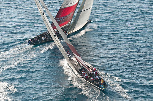 Louis Vuitton Trophy, La Maddalena, Italy, May 22nd-June 6th 2010. Race Day 14. Semi Finals: Artemis (SWE) verses Emirates Team New Zealand (NZL). Photo copyright Paul Todd, Outsideimages NZ and Louis Vuitton Trophy.