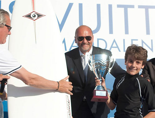 Louis Vuitton Trophy, La Maddalena, Sardegna, May 22nd-June 6th, 2010. The Louis Vuitton Junior Trophy ceremony with Ugo Cappellacci, President of the Region, presenting the awards. Photo copyright Bob Grieser, Outsideimages NZ and Louis Vuitton Trophy.