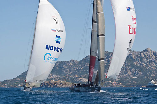 Louis Vuitton Trophy, La Maddalena, Italy, May 22nd-June 6th 2010. Race Day 16. Final: Emirates Team New Zealand (NZL) verses Synergy Russian Sailing Team (RUS). Photo copyright Bob Grieser, Outsideimages NZ and Louis Vuitton Trophy.