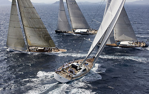 Maxi division heads upwind during the Coastal Race, during the Maxi Yacht Rolex Cup 2010. Photo copyright Rolex and Carlo Borlenghi.