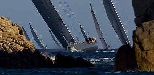 The Maxi division heads upwind, during the Maxi Yacht Rolex Cup 2010. Photo copyright Rolex and Carlo Borlenghi.