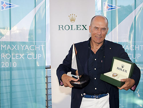 Igor Simcic, Esimit Europa 2, winner of the Maxi (Racing and Racing-Cruising) division, at Maxi Yacht Rolex Cup 2010 prizegiving. Photo copyright Rolex and Carlo Borlenghi.