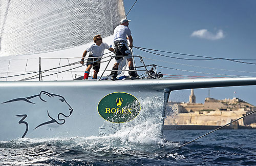 Mike Slade's ICAP Leopard, at the Start of the 31st Rolex Middle Sea Race. Photo copyright Rolex and Kurt Arrigo.