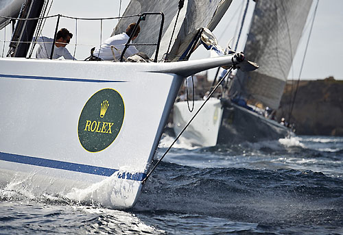Andres Soriano. Alegre, at the Start of the 31st Rolex Middle Sea Race with Mike Slade's ICAP Leopard in the background. Photo copyright Rolex and Kurt Arrigo.