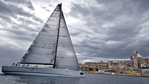 Andres Soriano's Mills 68 Alegre crossed the finish line, Tuesday at 08:04am, during the 31st Rolex Middle Sea Race. Photo copyright Rolex and Rene Rossignaud.