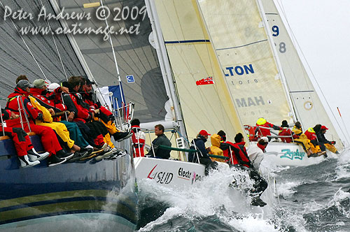 Out on the rail to Hobart, outside the heads after the start of the Rolex Sydney Hobart 2009. Photo copyright Peter Andrews, Outimage Australia.